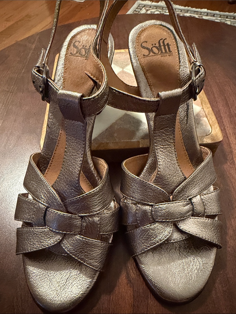 Sofft Metallic Pewter Braided Strappy Heels